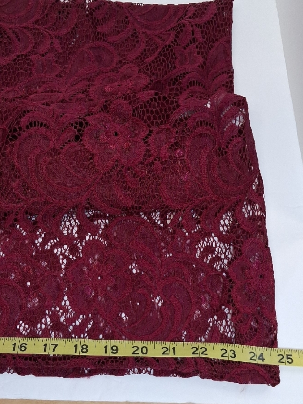 PrettyLittleThing Burgundy Lace Maxi Skirt Sheer Overlay Elastic Waist Size 12 - Picture 7 of 9